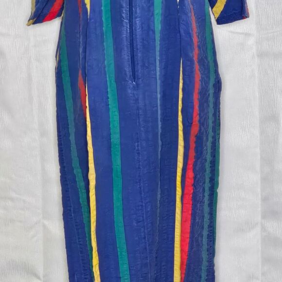 Saybury Vintage Medium Blue Stonewashed Seersucker Stiped Zip Front Robe - Picture 3 of 12